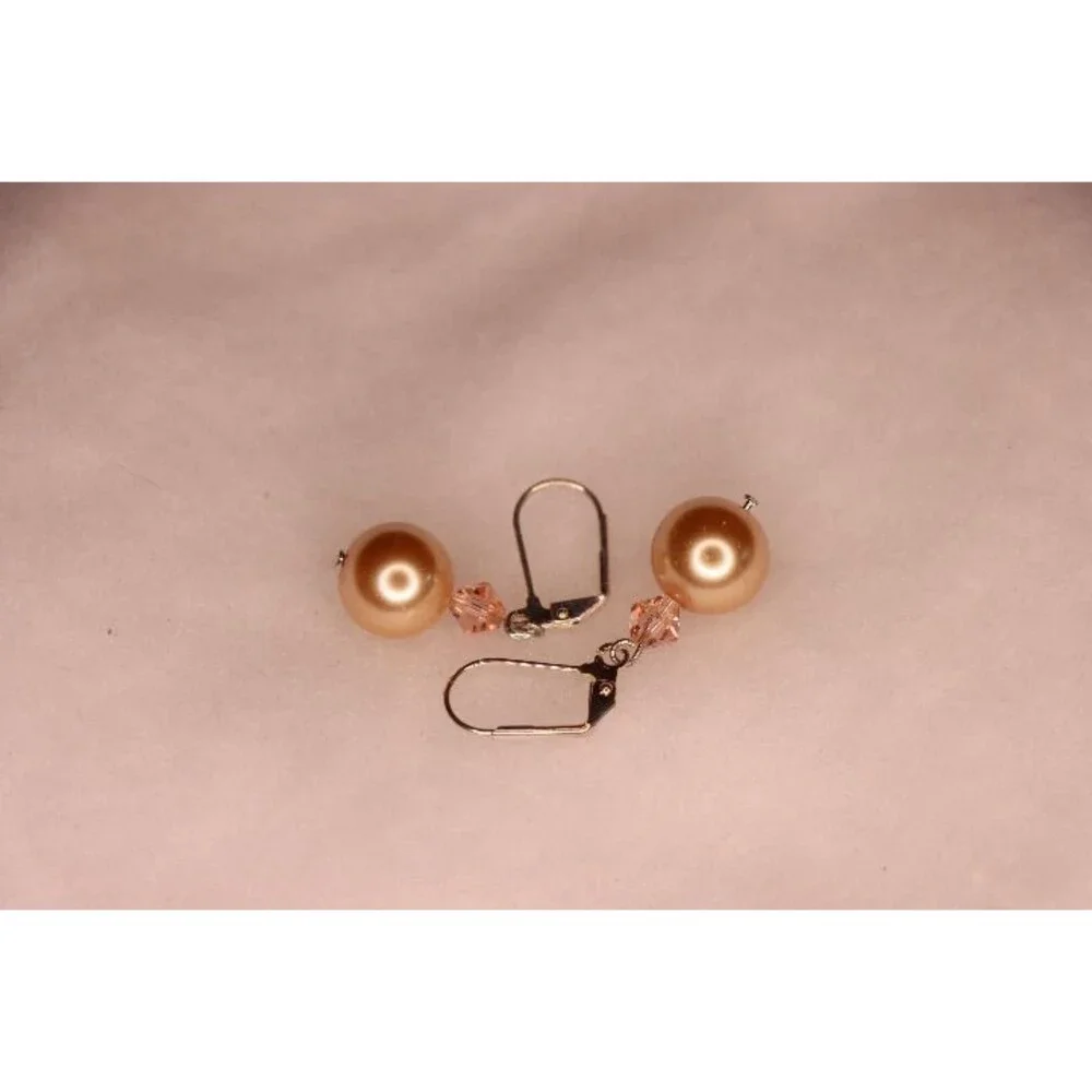 Golden peach style pearl drop earrings for pierced ears warm golden honey color